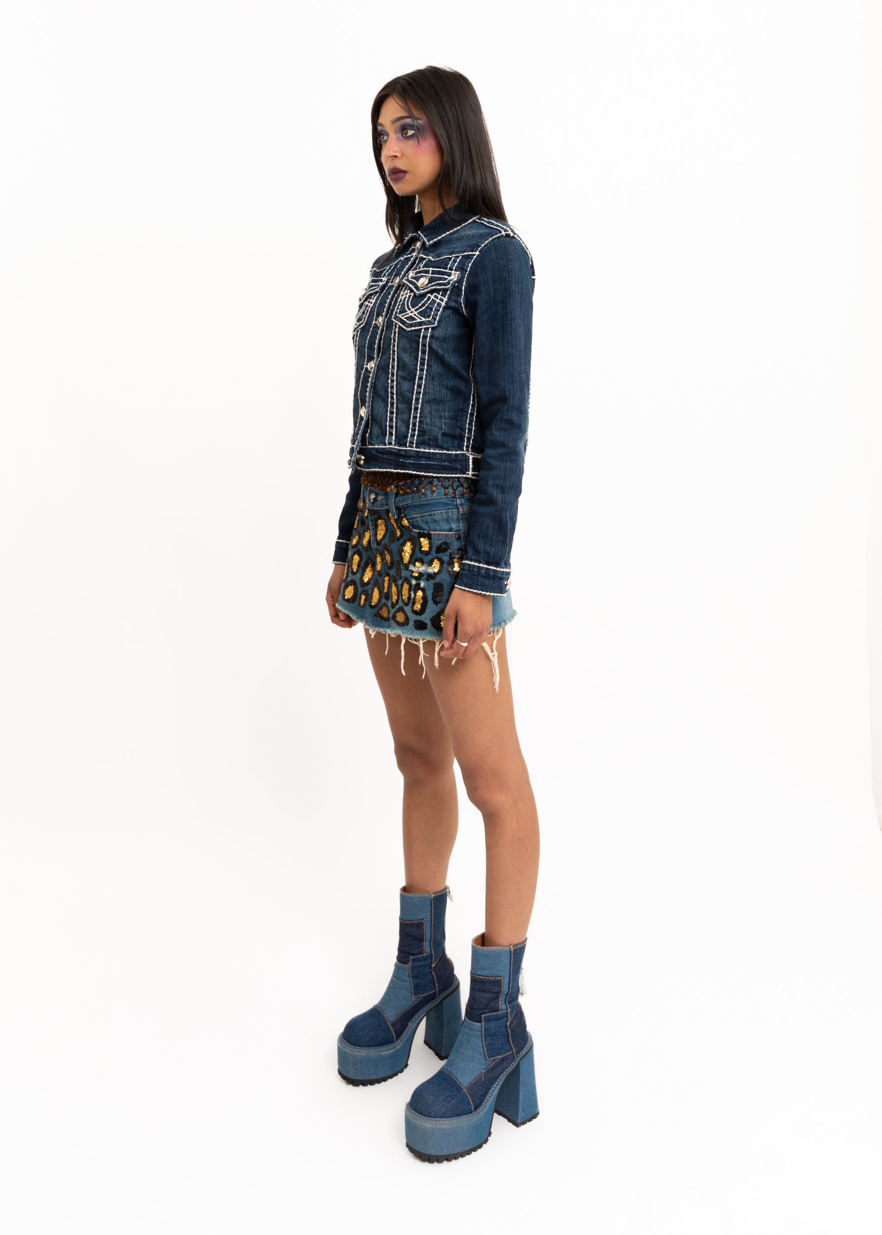 One Teaspoon Leopard print sequinned denim mini skirt Bizarre Bazaar