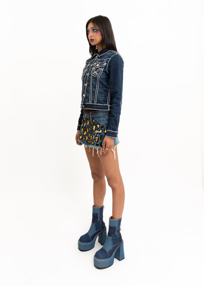 One Teaspoon Leopard print sequinned denim mini skirt Bizarre Bazaar
