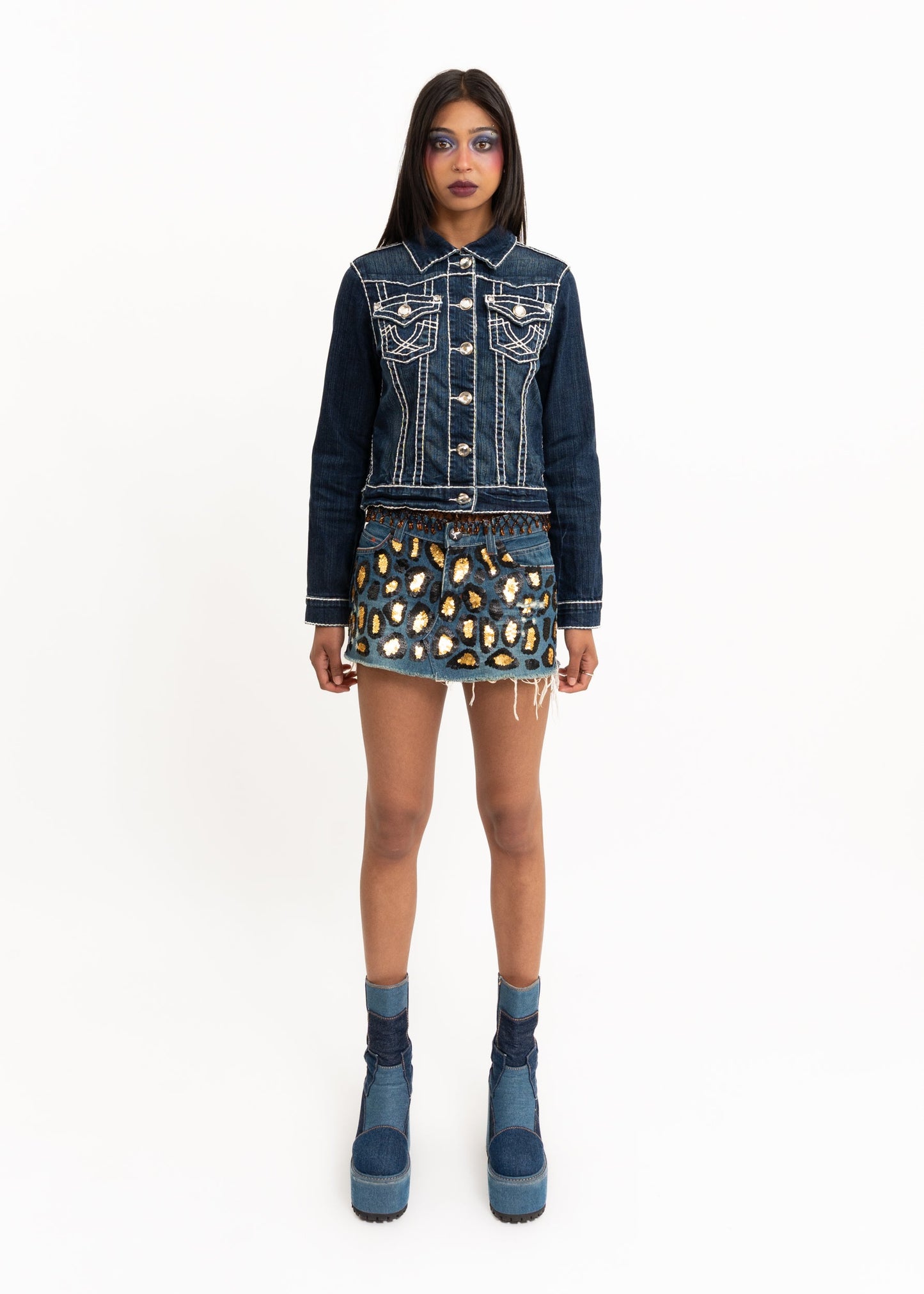 One Teaspoon Leopard print sequinned denim mini skirt Bizarre Bazaar