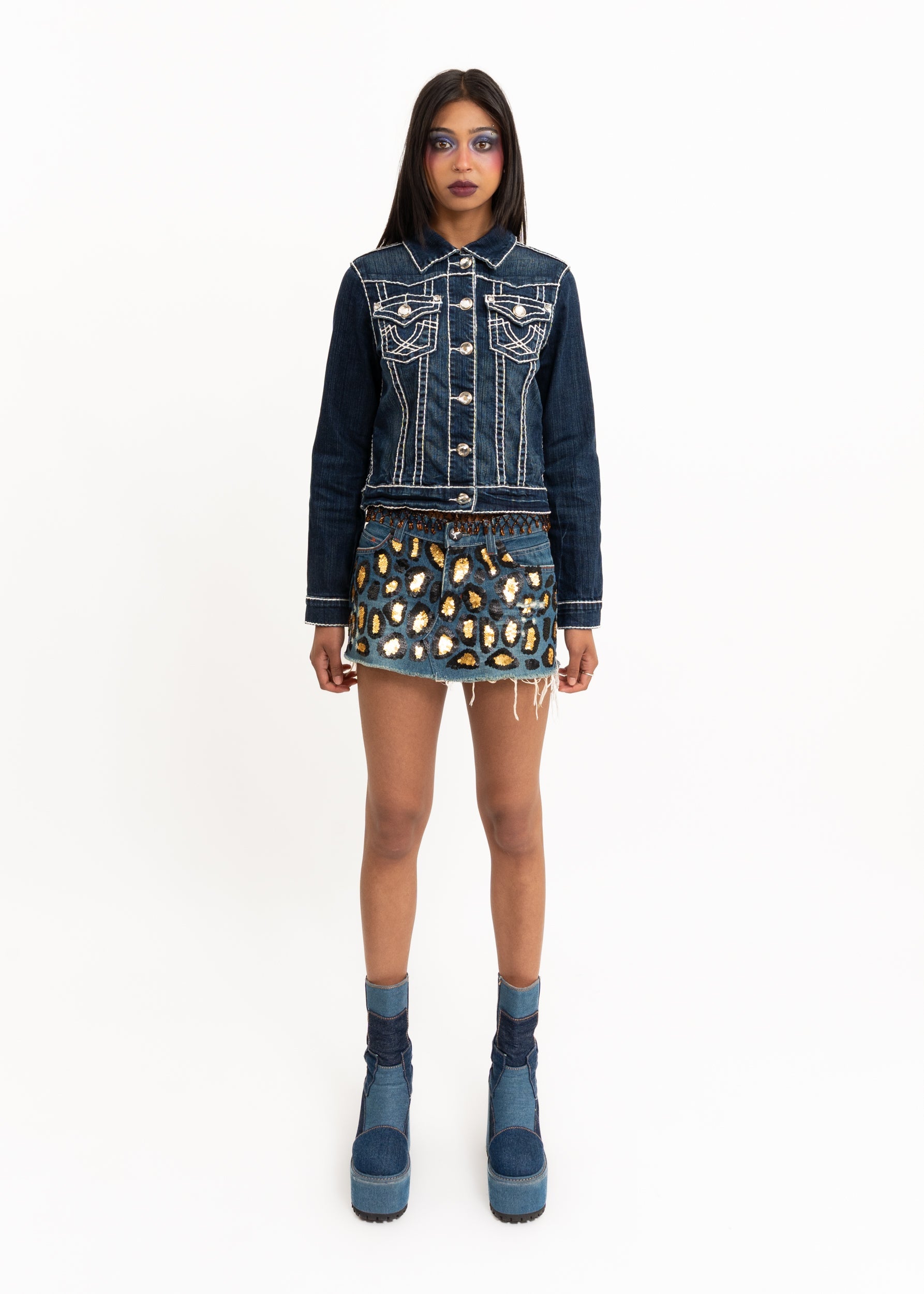 One Teaspoon Leopard print sequinned denim mini skirt Bizarre Bazaar