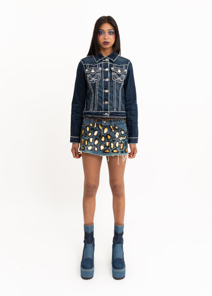 One Teaspoon Leopard print sequinned denim mini skirt Bizarre Bazaar