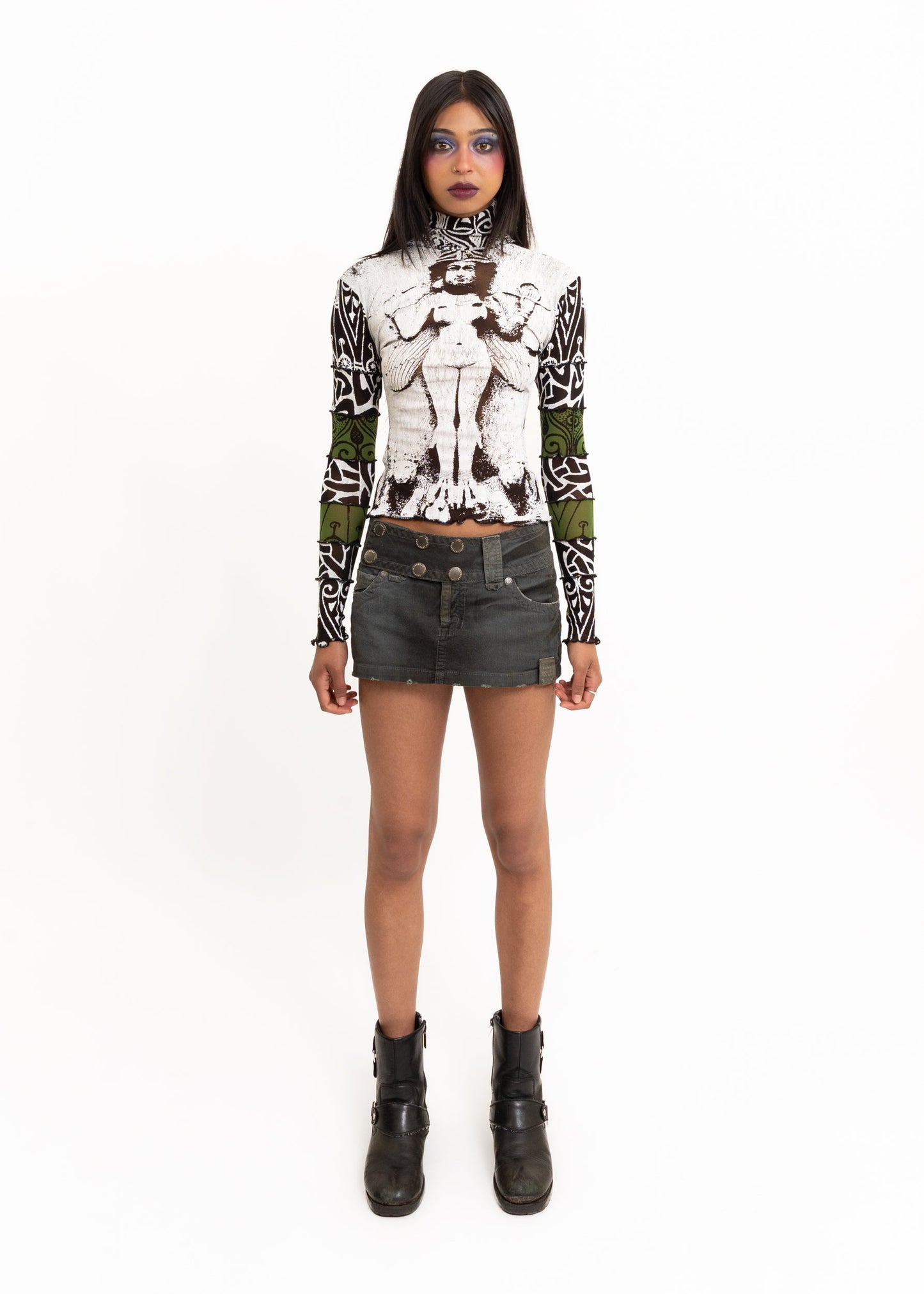 Roisin Dubh Lilith screen printed mesh top Bizarre Bazaar
