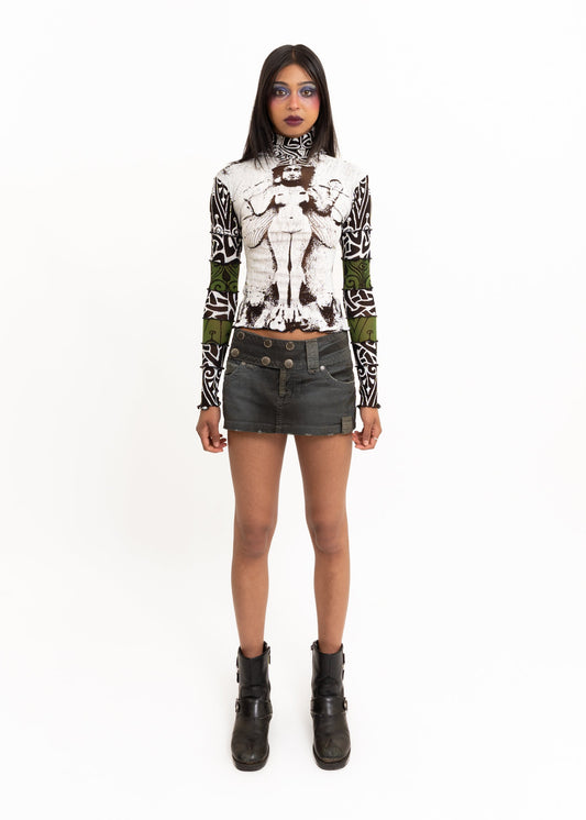 Roisin Dubh Lilith screen printed mesh top Bizarre Bazaar