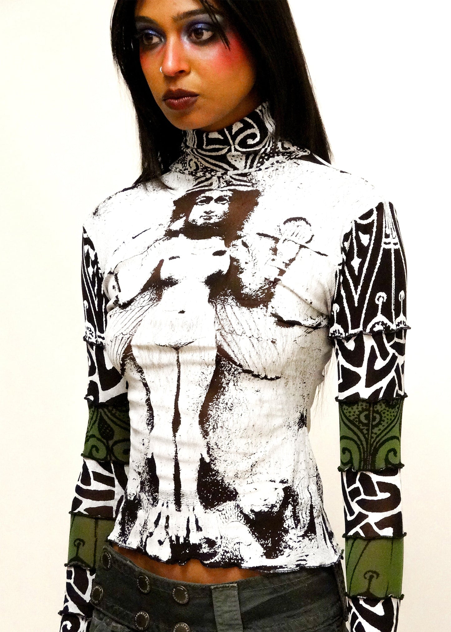 Roisin Dubh Lilith screen printed mesh top Bizarre Bazaar