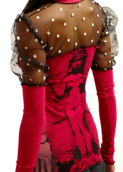 Lilith puff sleeve screen printed mesh top