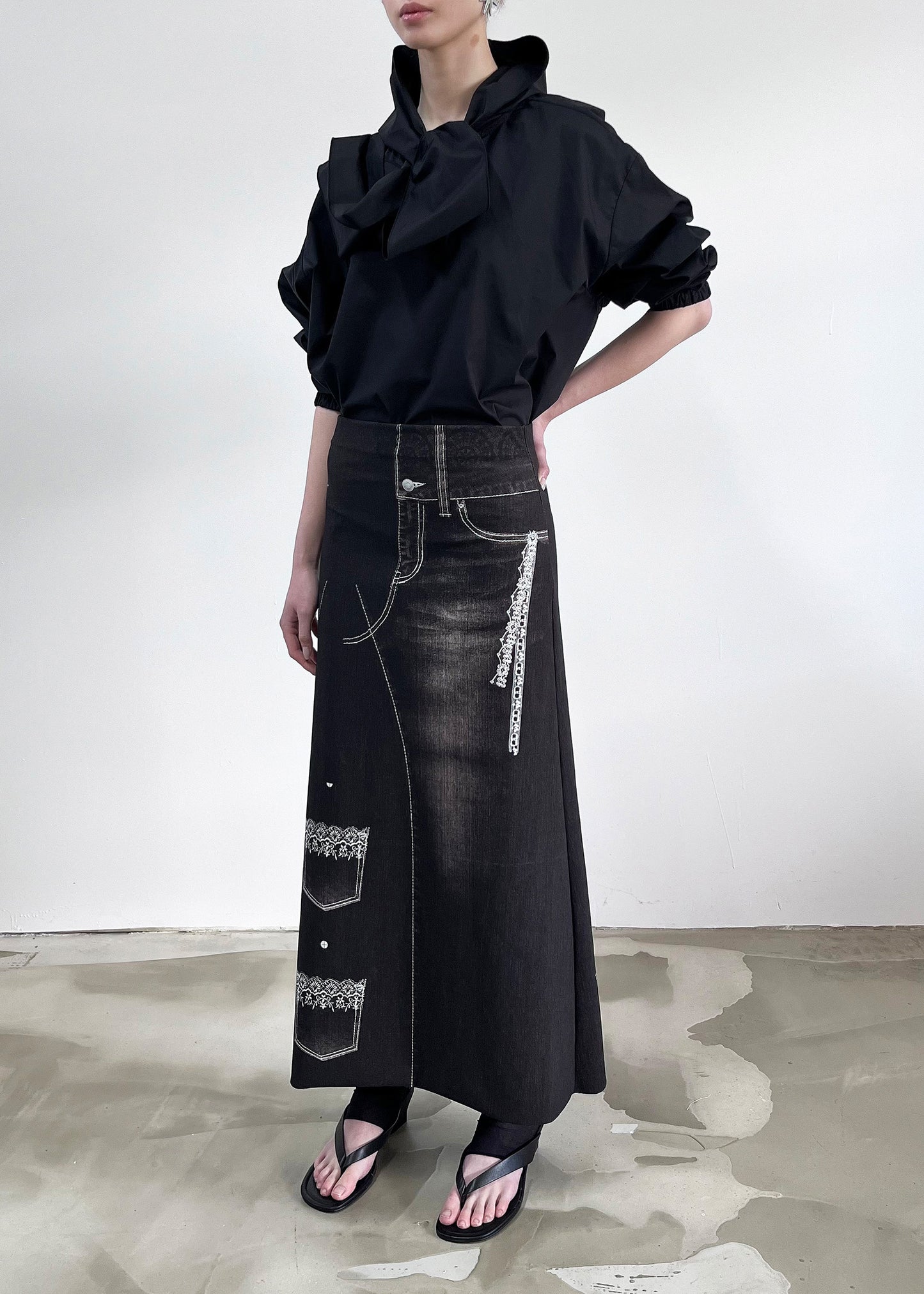 Liminal Skirt- Black Trompe L'oeil Denim