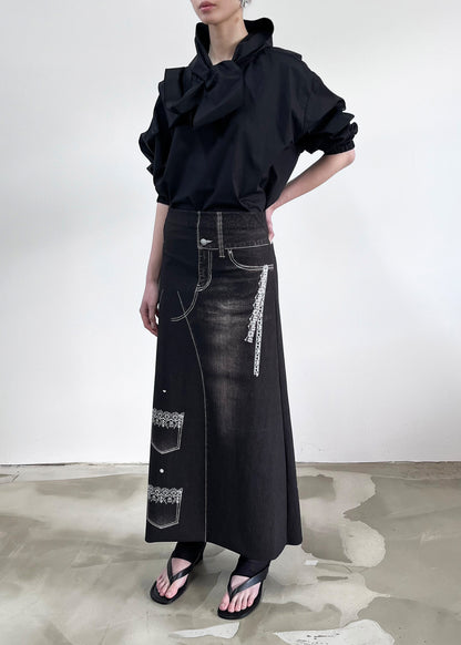 Liminal Skirt- Black Trompe L'oeil Denim