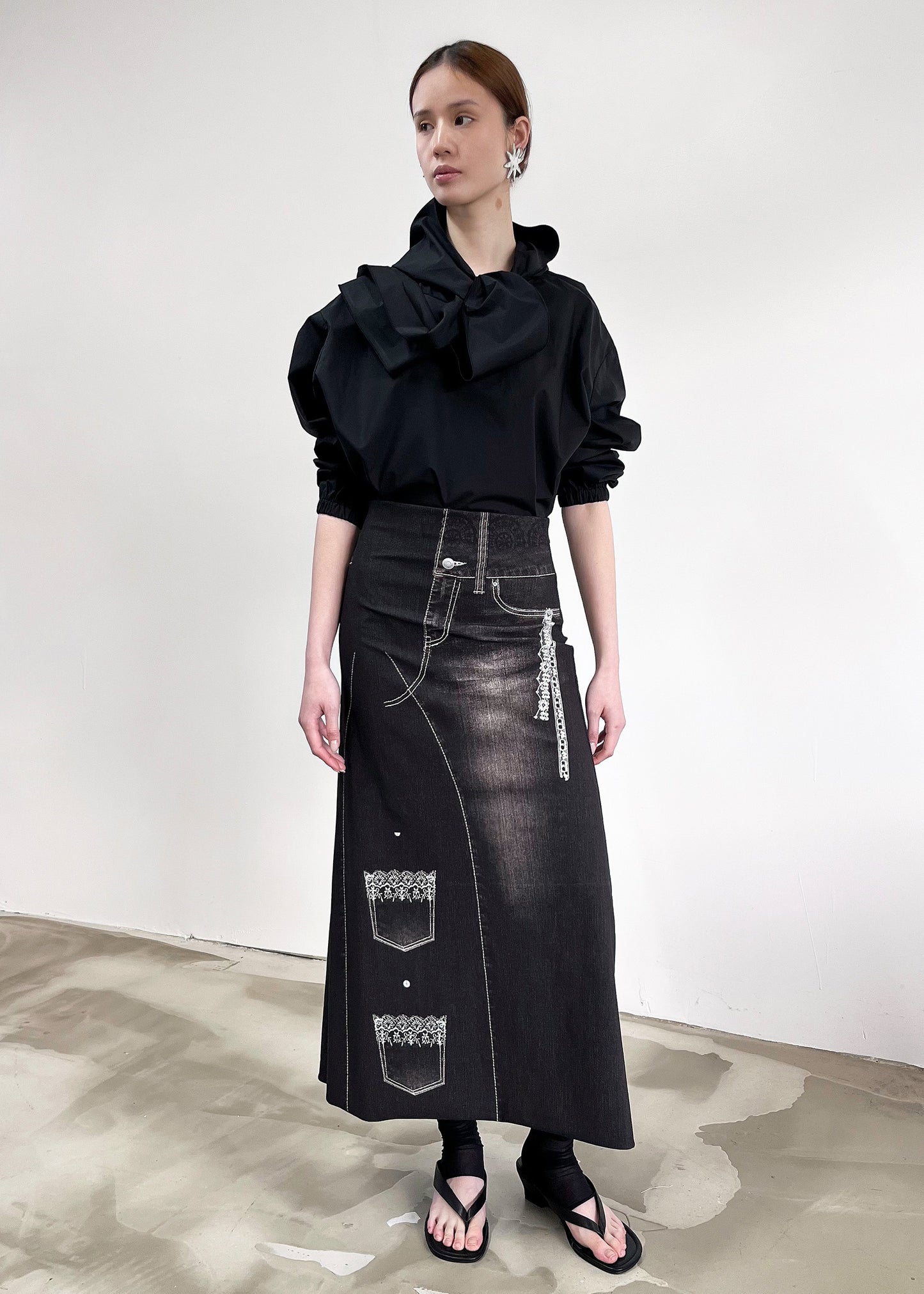 Liminal Skirt- Black Trompe L'oeil Denim