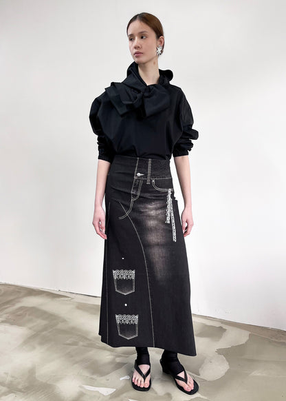 Liminal Skirt- Black Trompe L'oeil Denim
