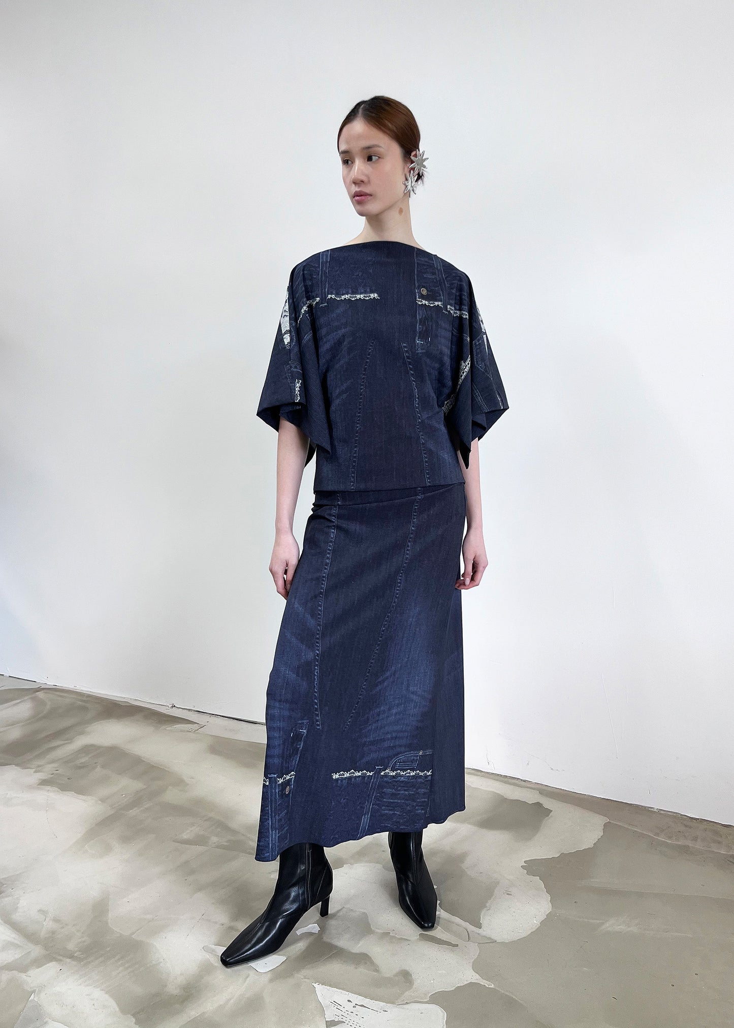 Liminal Skirt- Blue Trompe L'oeil Denim