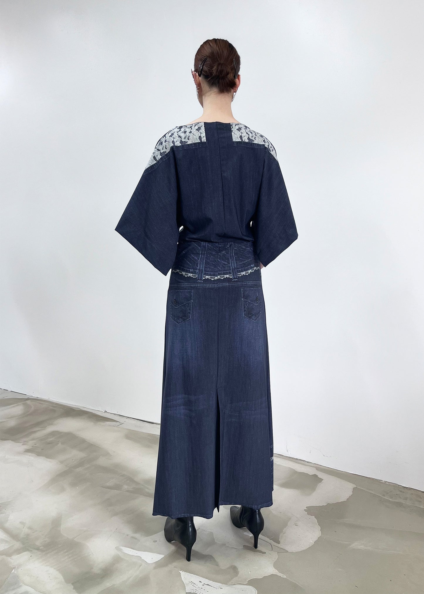 Liminal Skirt- Blue Trompe L'oeil Denim