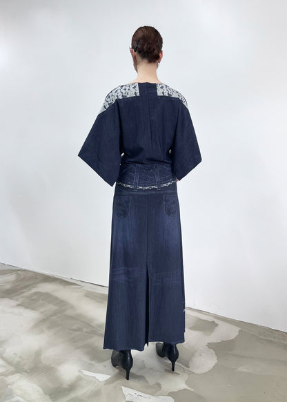 Liminal Skirt- Blue Trompe L'oeil Denim