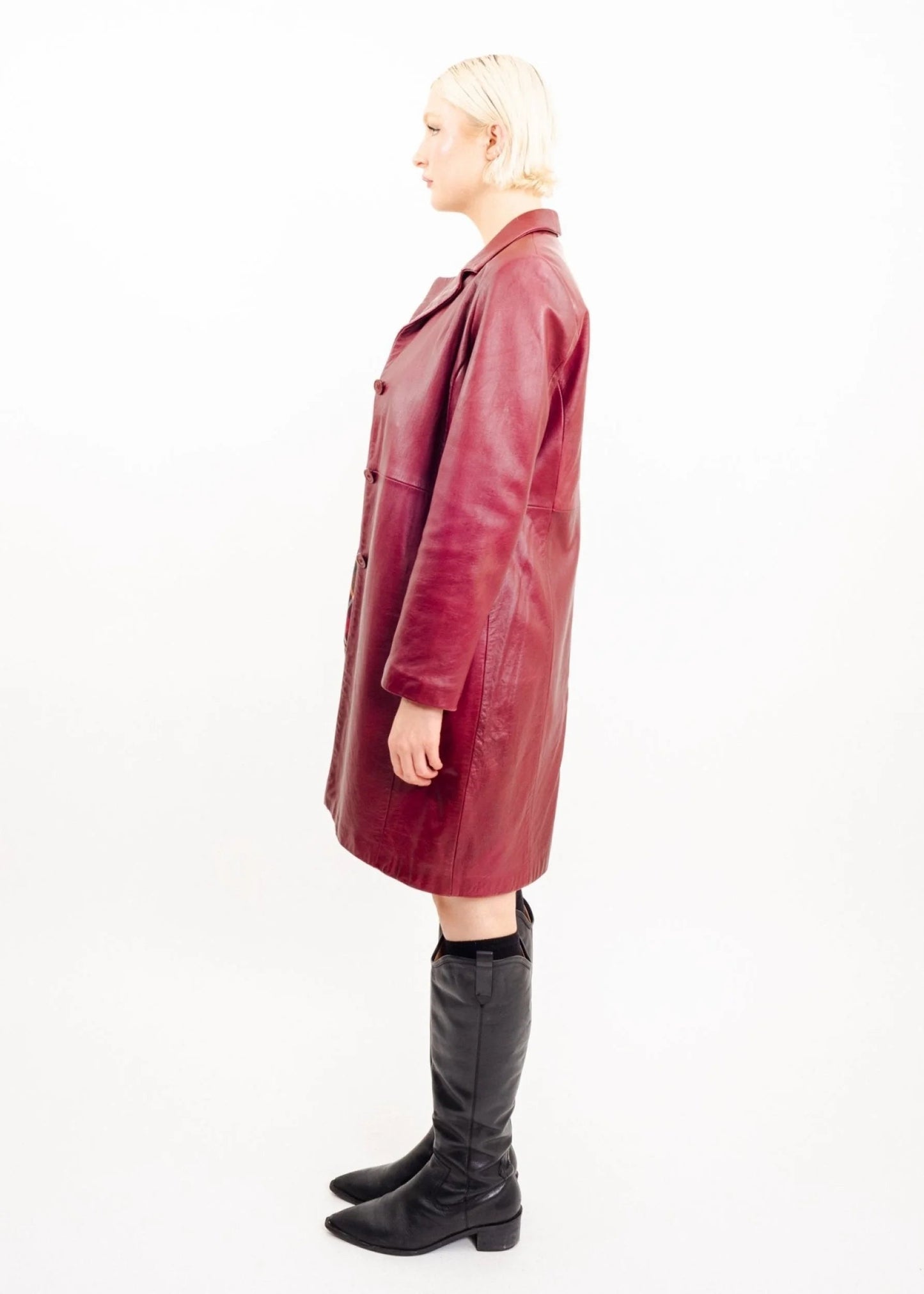 Jacqui E 90s longline leather coat