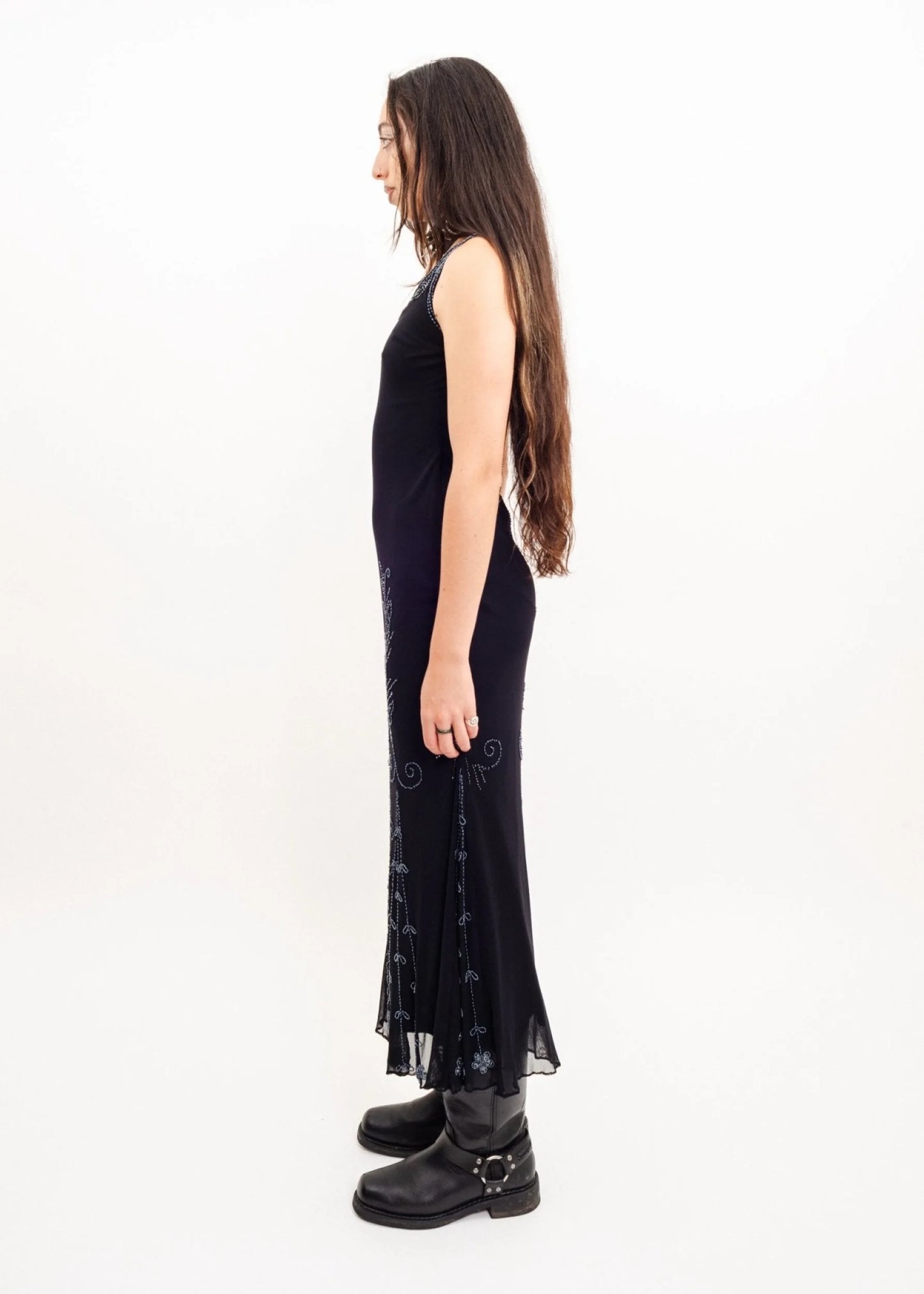 Basix Low back beaded 90s grunge gown
