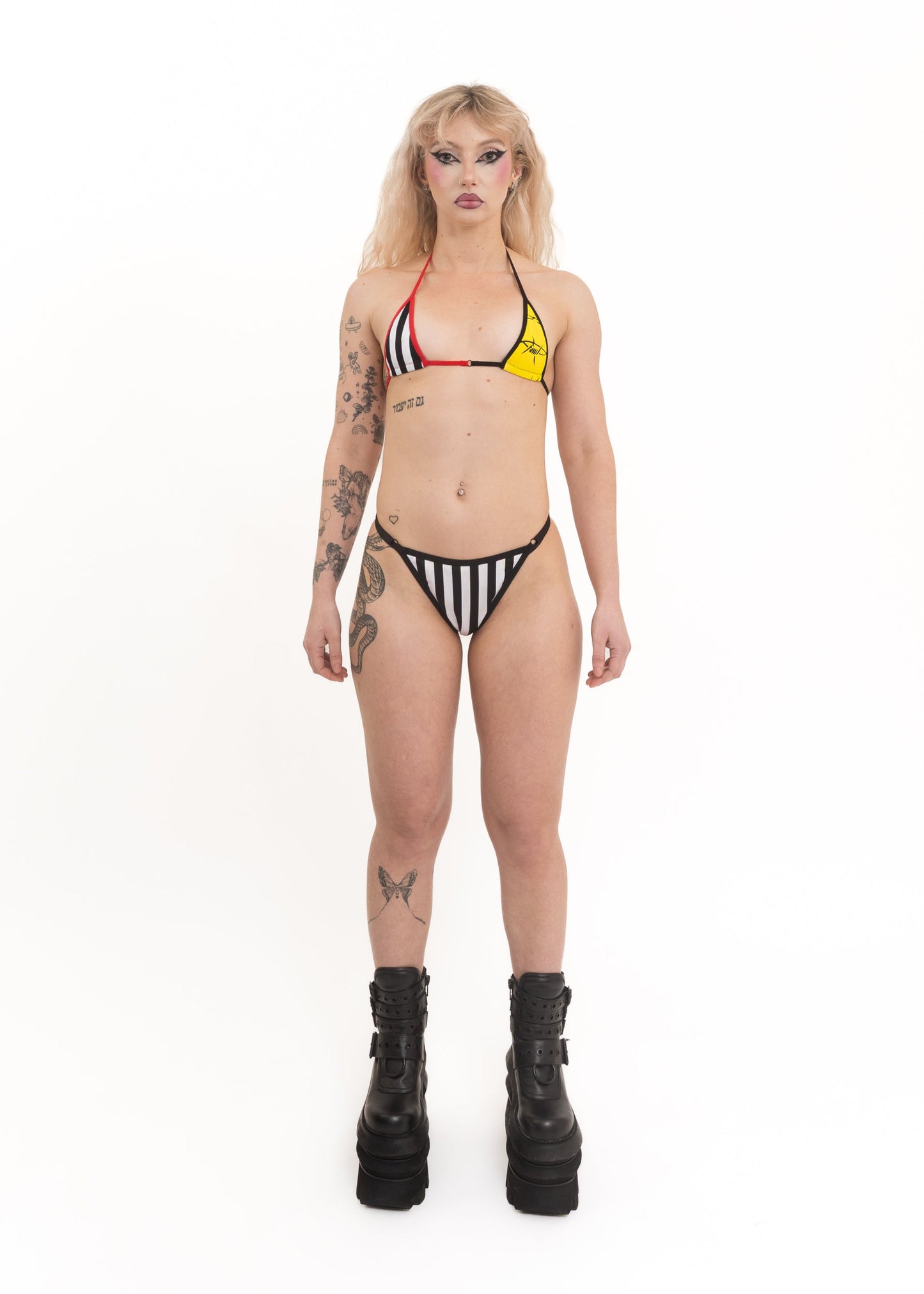 Astro Princess Mash Up Micro Triangle Bikini Top- Barbed Wire/ Stripe