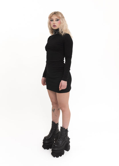 Merino knit dress with PVC collar *Archive*