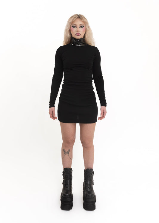 Merino knit dress with PVC collar *Archive*