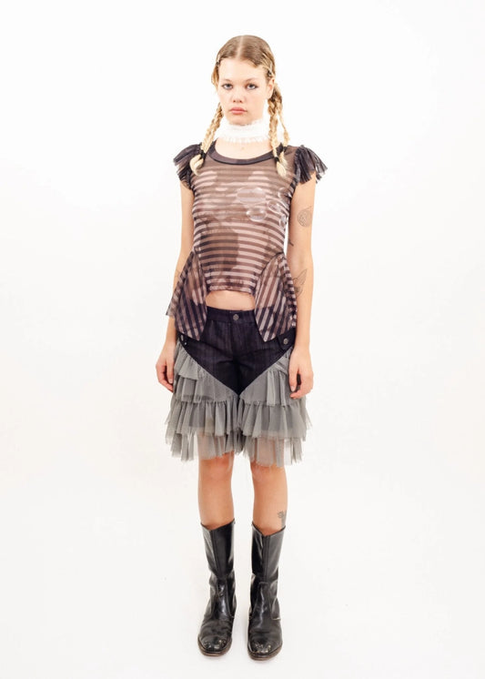 Jean Paul Gaultier Mesh peplum frill top