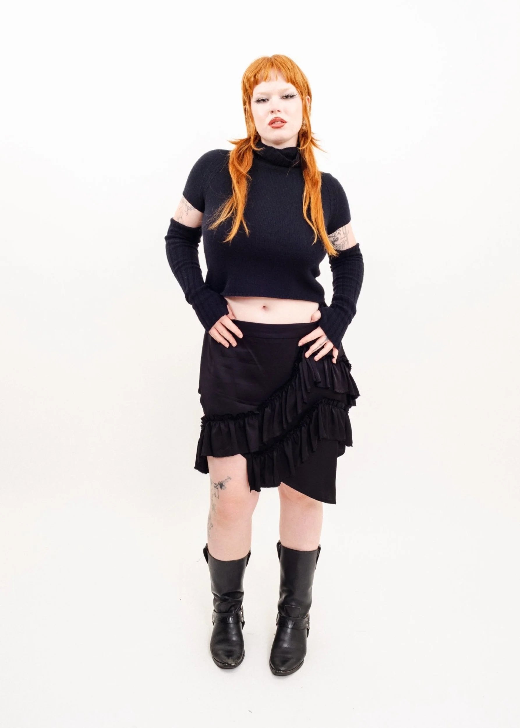 Depth of Scye Mini Fray Skirt- Black Silk