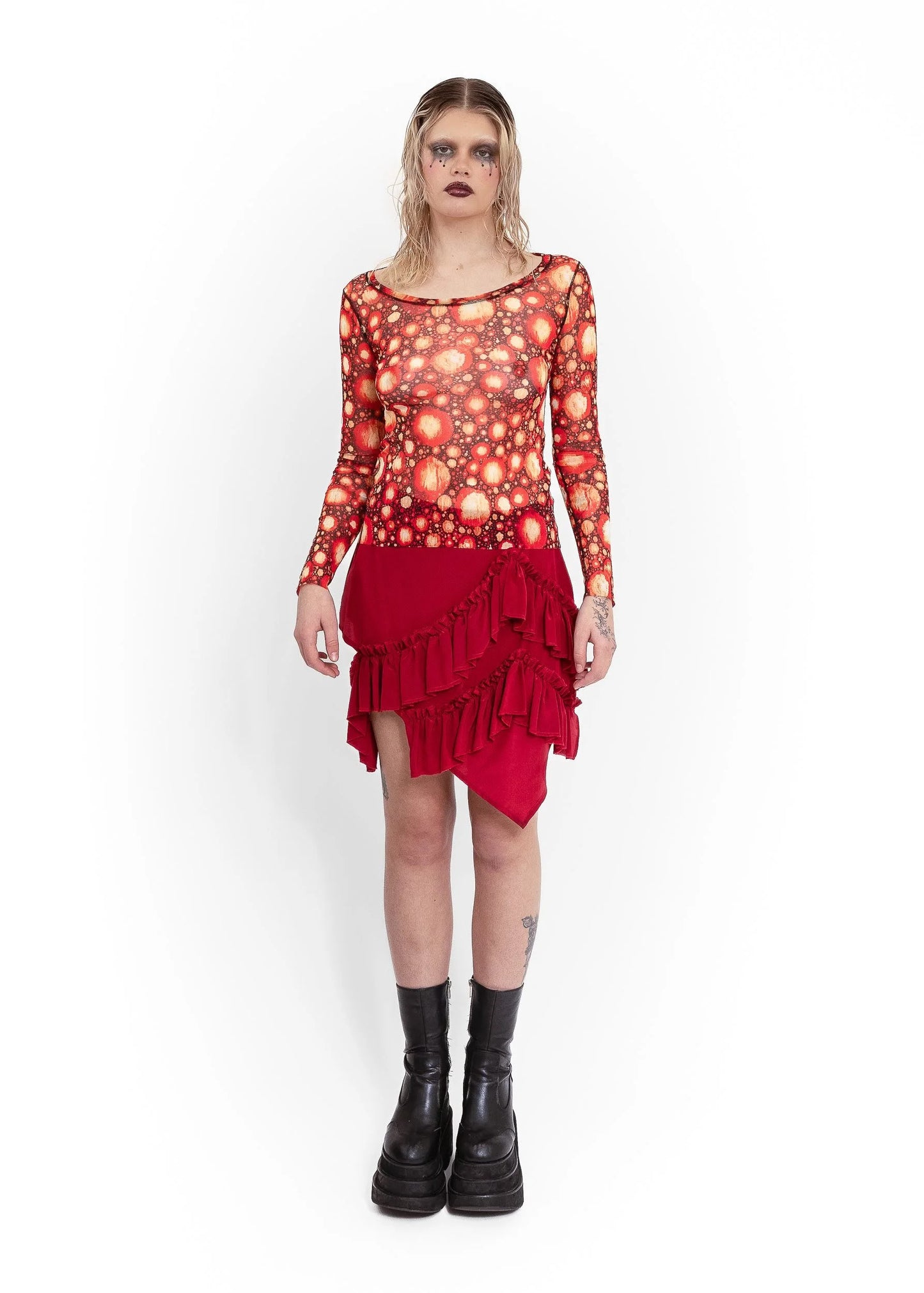 Depth of Scye Mini Fray Skirt- Red Silk