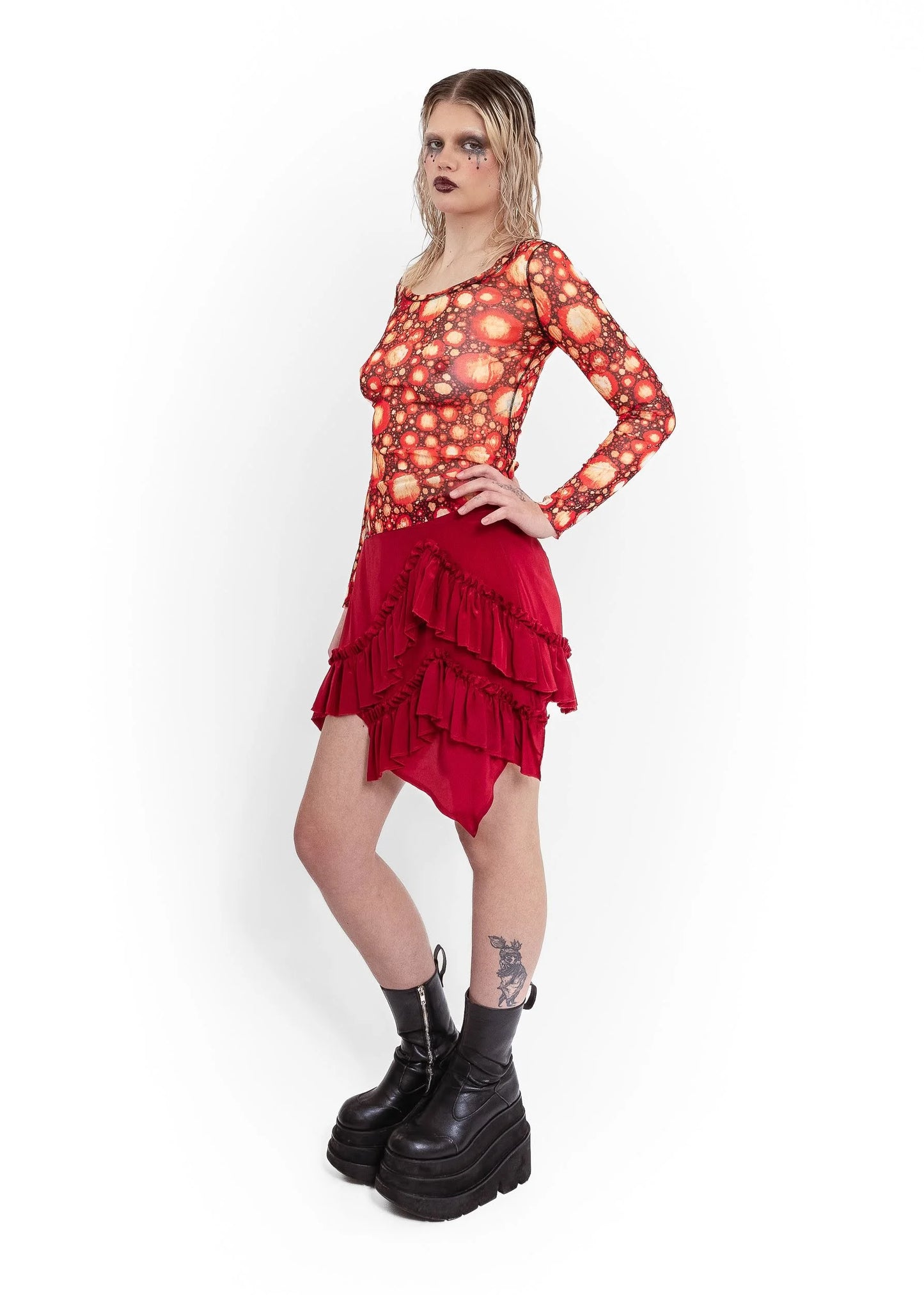 Depth of Scye Mini Fray Skirt- Red Silk