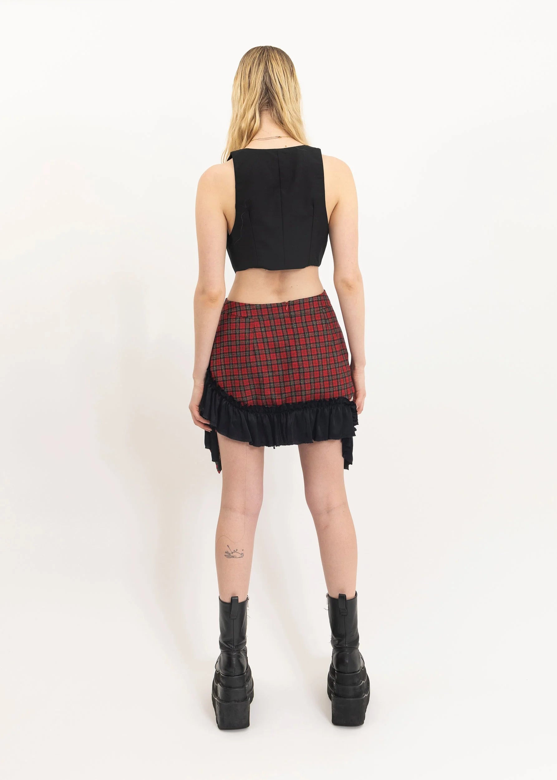 Depth of Scye Mini Fray Skirt- Red Tartan Wool *BB