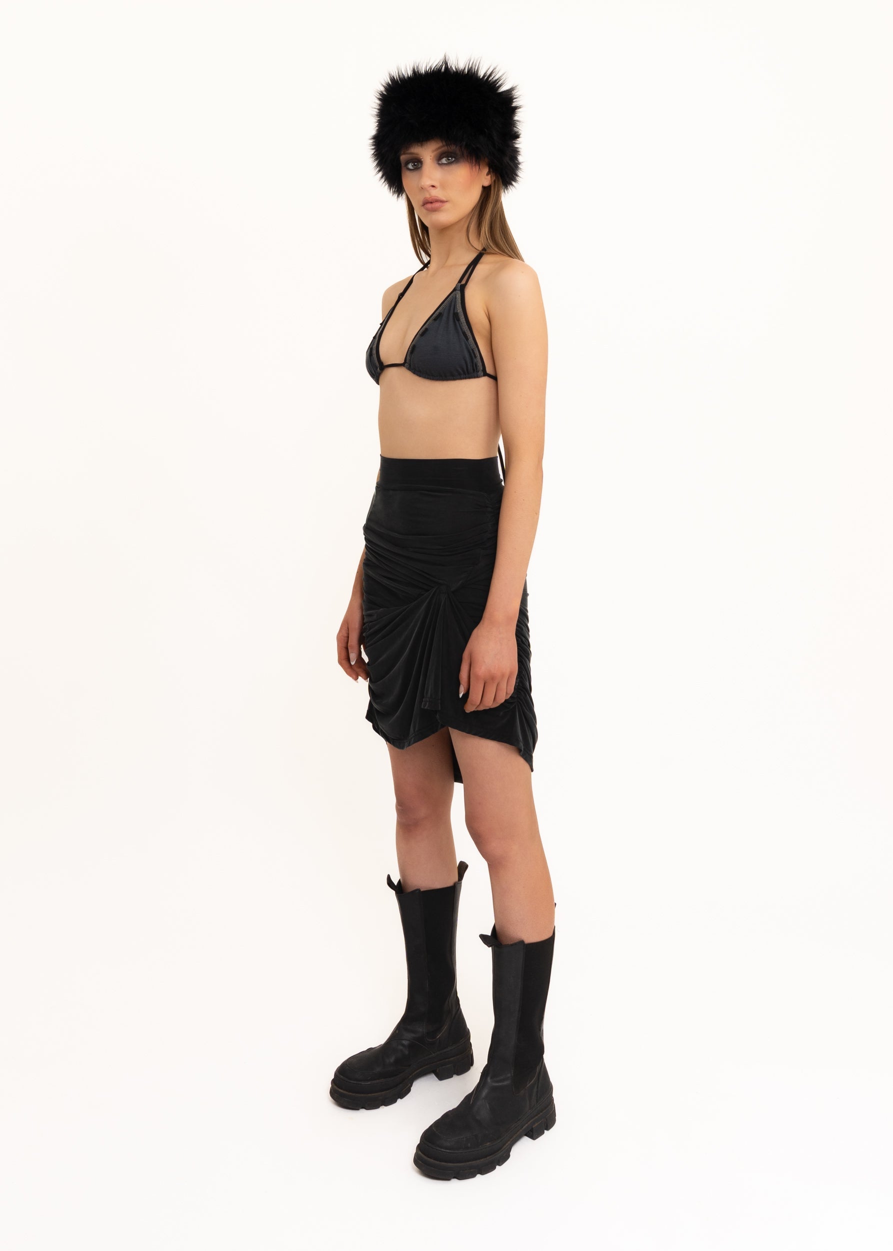 Daf Nimkovsky Mini Wabi Skirt- Black Cupro Bizarre Bazaar