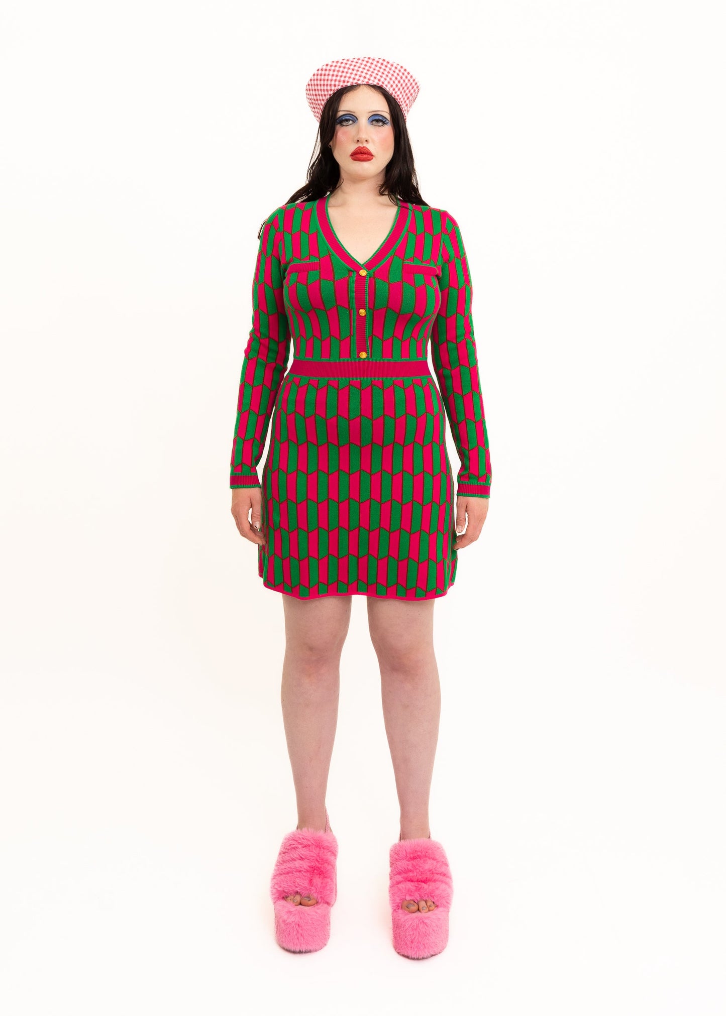 Mod patterned knit dress
