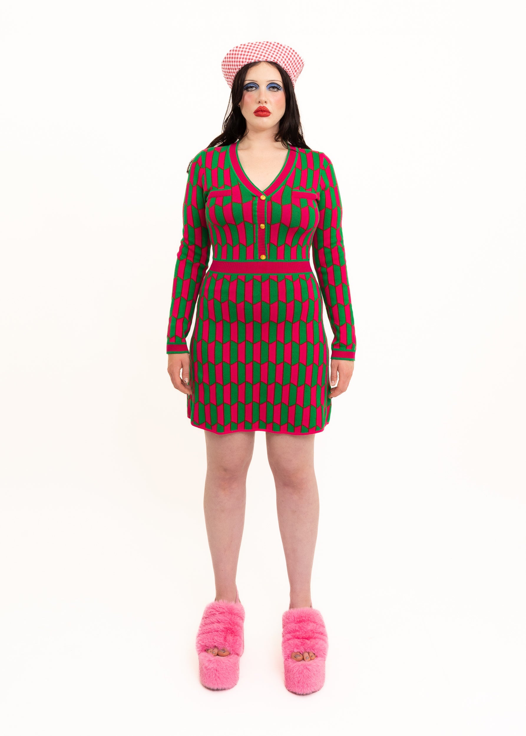 Mod patterned knit dress