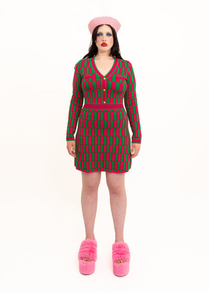 Mod patterned knit dress