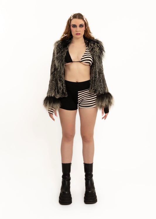 Bizarre Bazaar Mongolian sheepskin trimmed fur coat