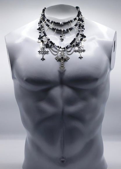 Multi strand beaded crucifix necklace