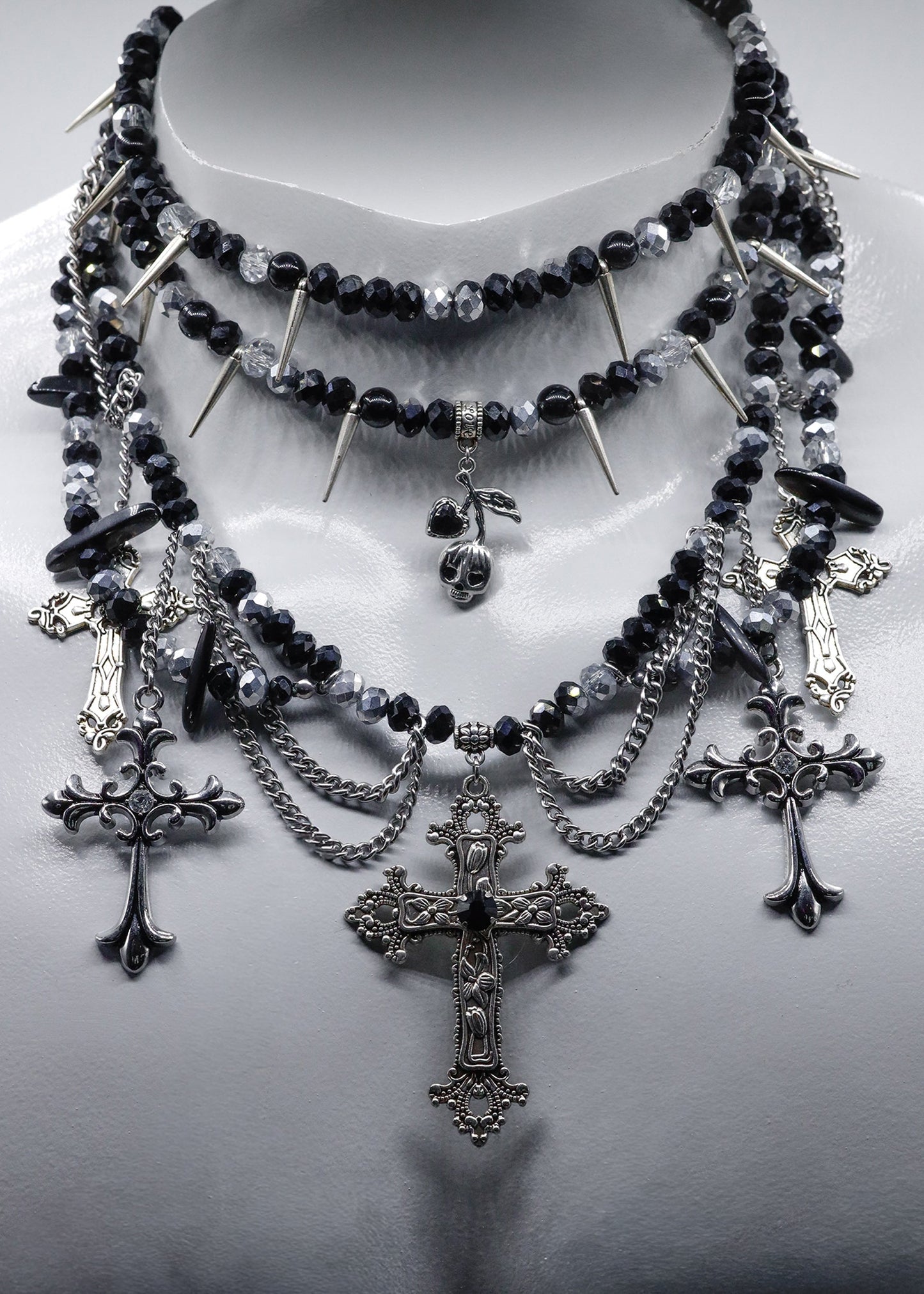 Moss Pixie Multi strand beaded crucifix necklace Bizarre Bazaar