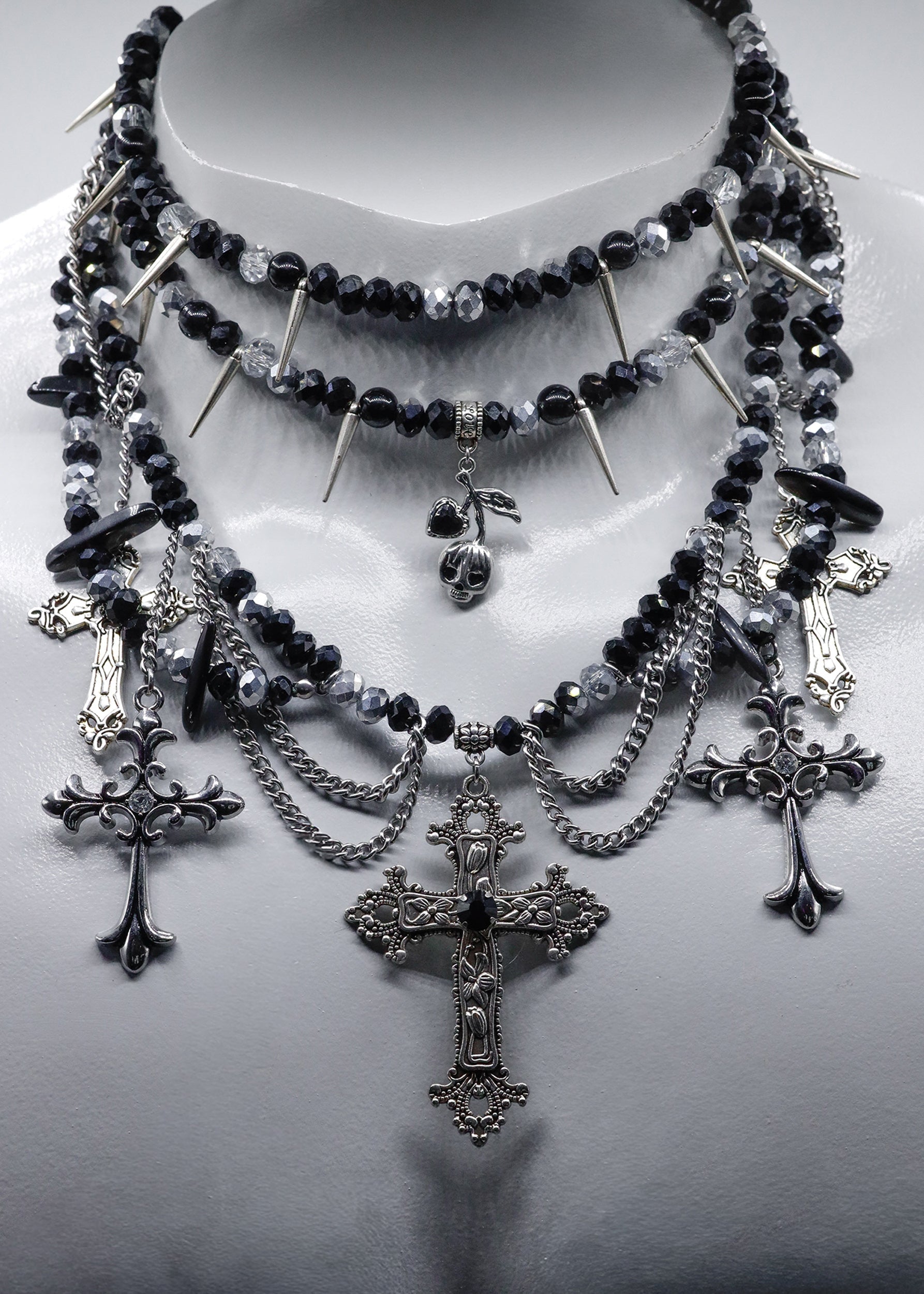 Moss Pixie Multi strand beaded crucifix necklace Bizarre Bazaar