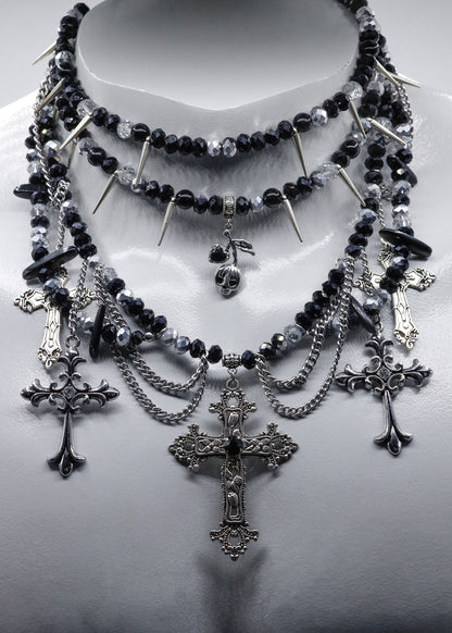 Moss Pixie Multi strand beaded crucifix necklace Bizarre Bazaar