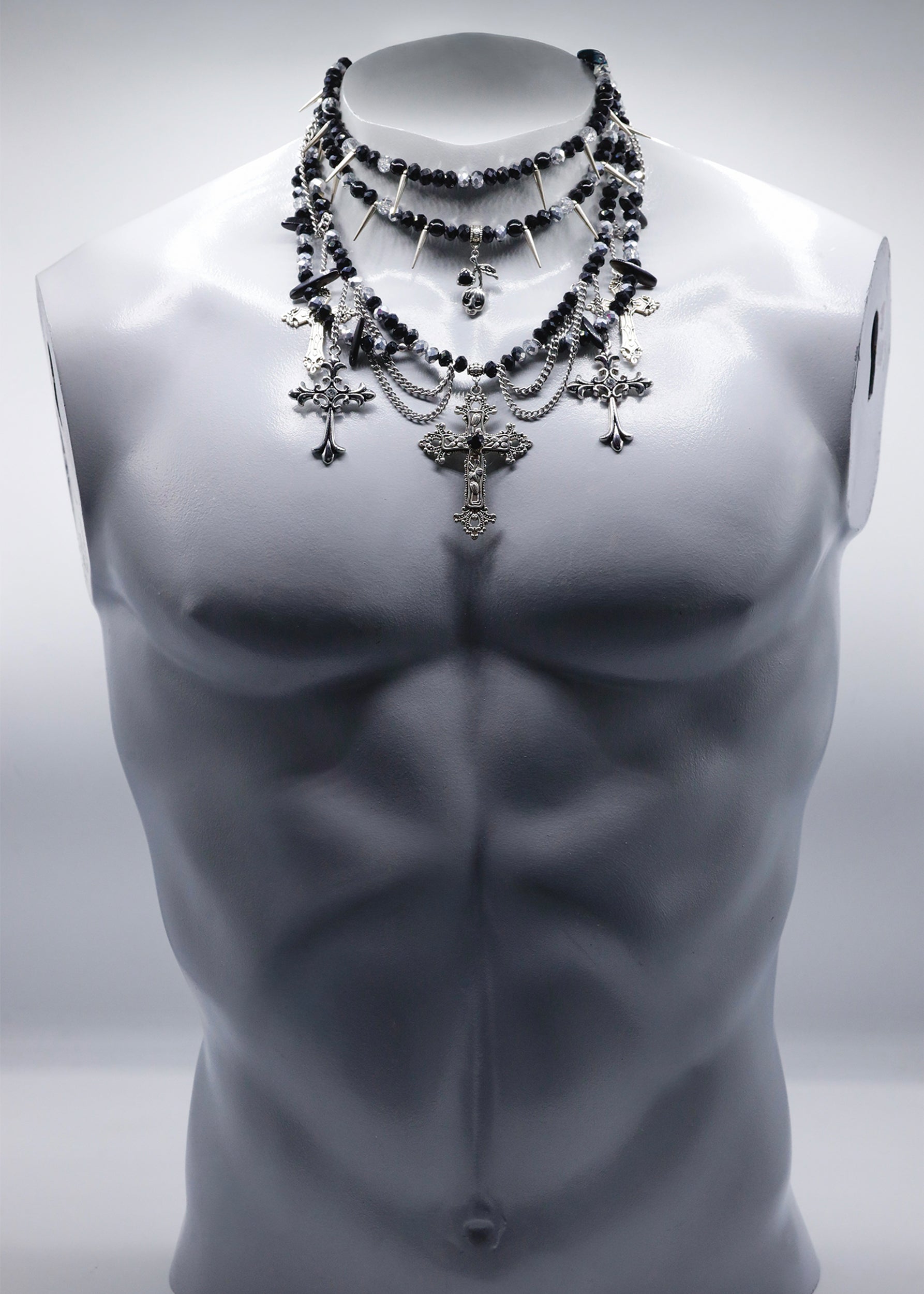 Moss Pixie Multi strand beaded crucifix necklace Bizarre Bazaar
