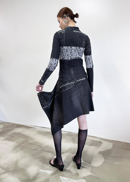 Nightwarp Top- Black Trompe L'oeil Denim