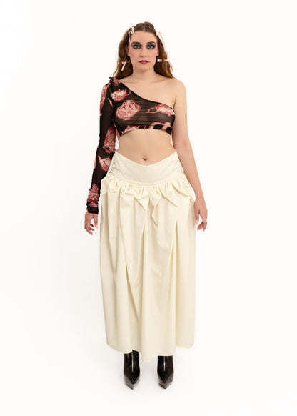 Bizarre Bazaar One shoulder vase print mesh top