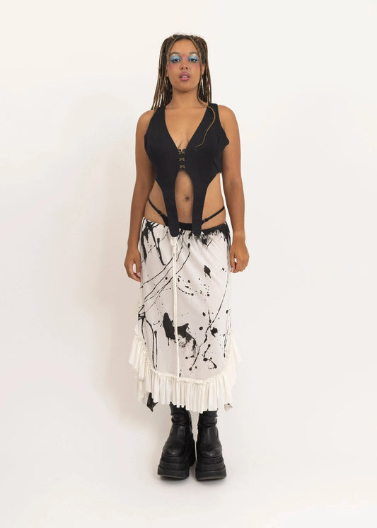 Depth of Scye Paint Splatter Mesh drawstring skirt