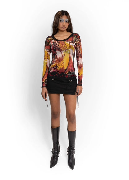 Jean Paul Gaultier Painted figure print mesh top