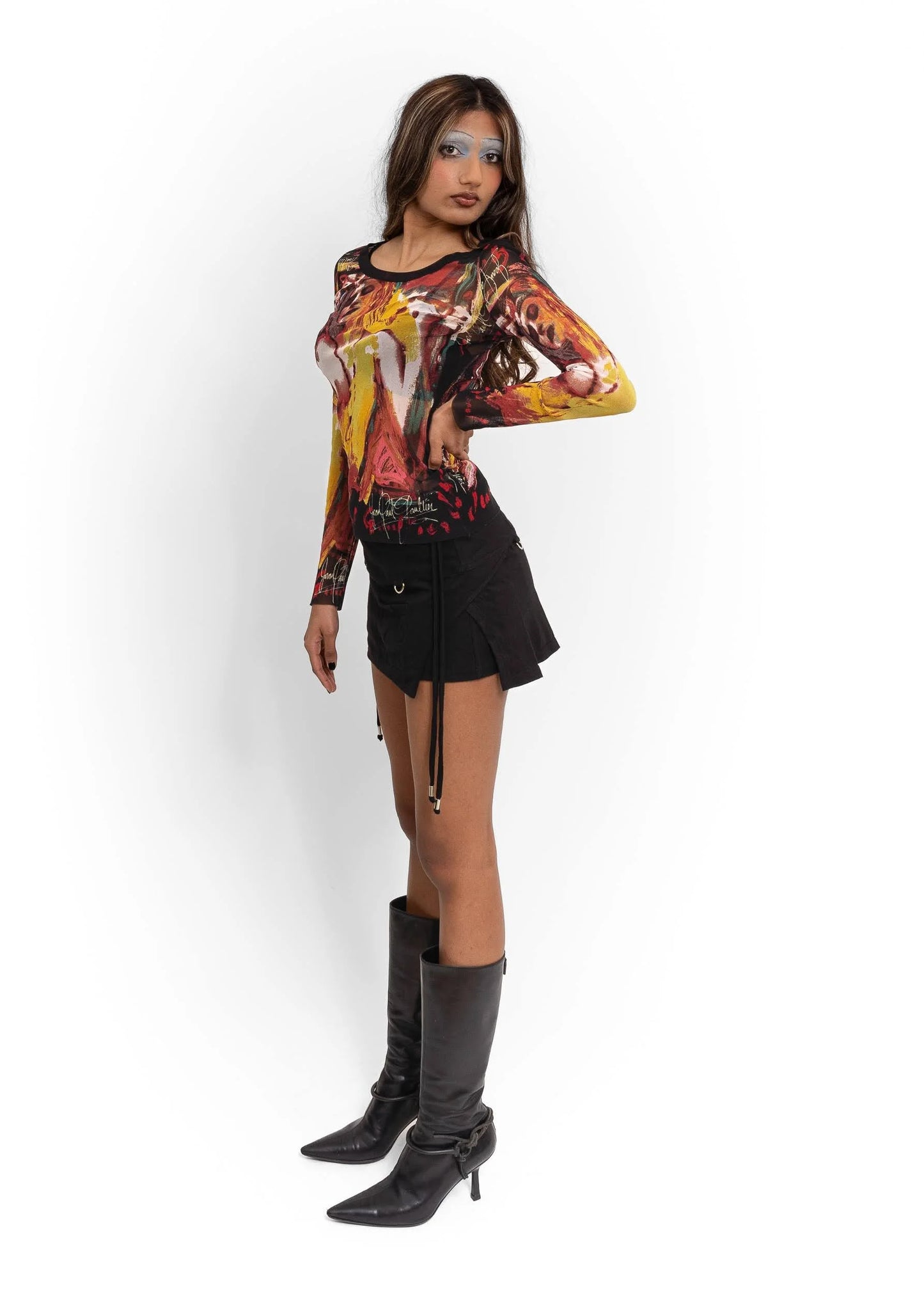 Jean Paul Gaultier Painted figure print mesh top