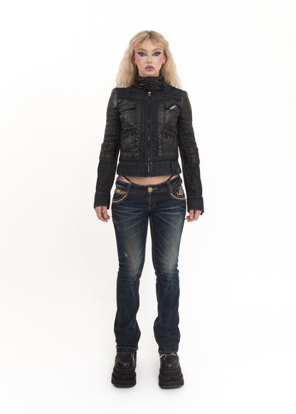 Miss Sixty Panelled denim/ puffer moto jacket Bizarre Bazaar