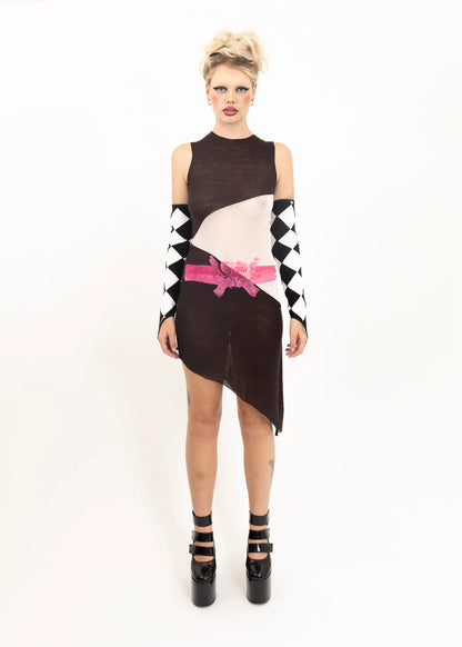 Catherine Boddy Panelled mesh dress with belt print