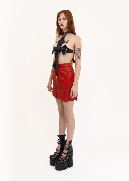 Bizarre Bazaar Patchwork scrap leather mini skirt