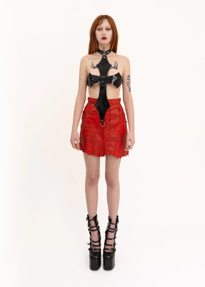 Bizarre Bazaar Patchwork scrap leather mini skirt