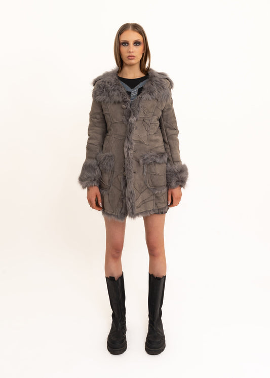 Japanese vintage patchwork suede shearling coat Bizarre Bazaar