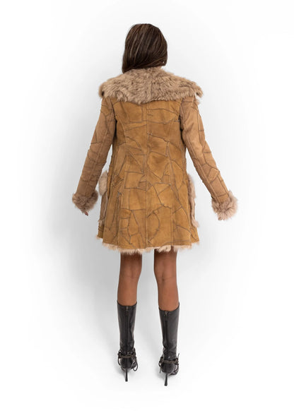 Ruirue Boutique Patchwork suede shearling coat