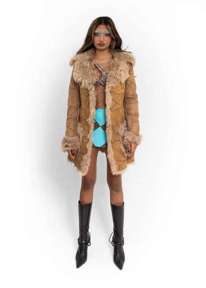 Ruirue Boutique Patchwork suede shearling coat