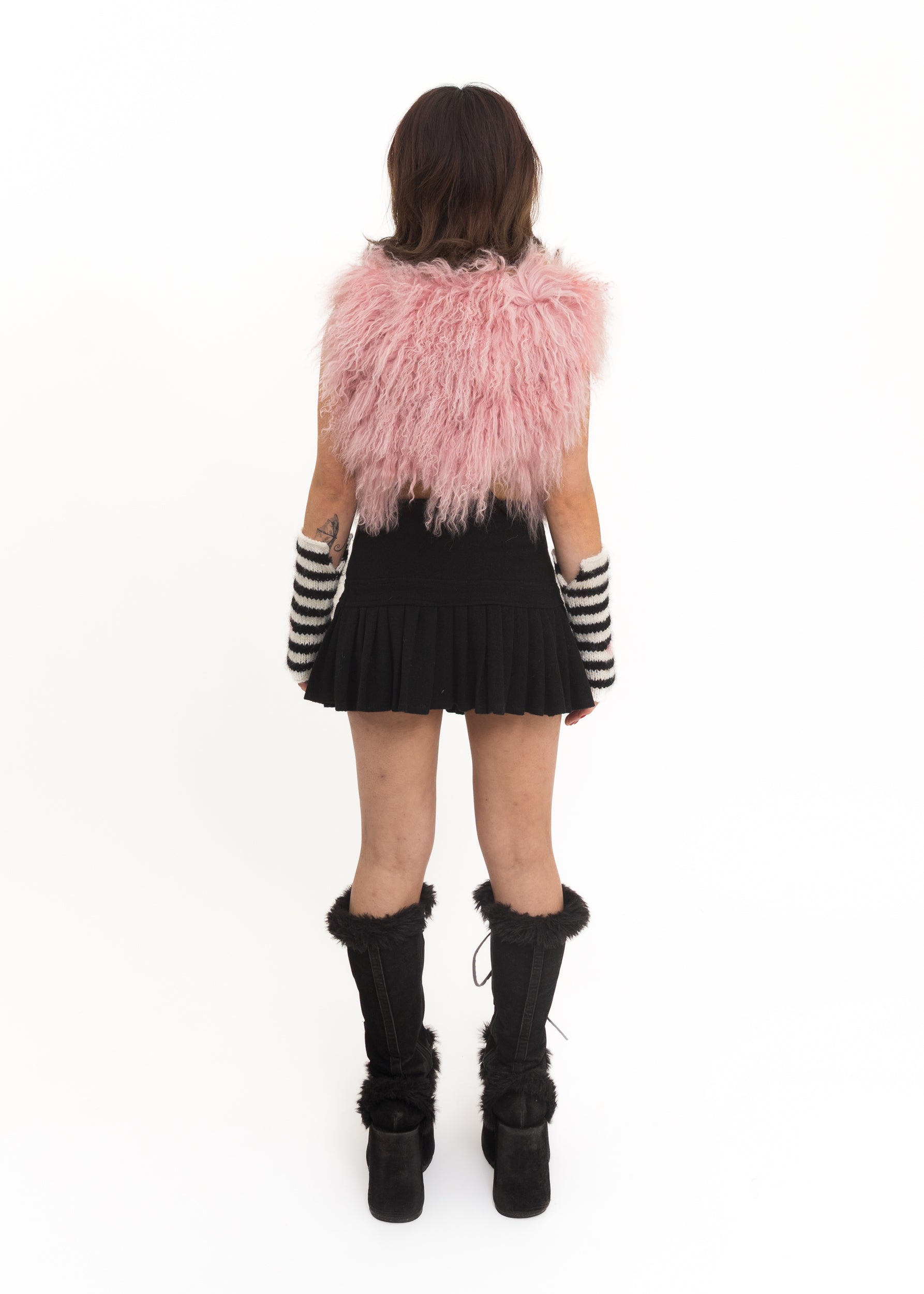 Pink Mongolian sheepskin vest Bizarre Bazaar