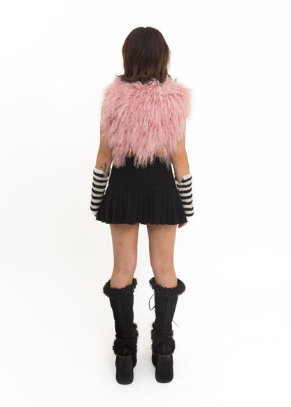 Pink Mongolian sheepskin vest Bizarre Bazaar